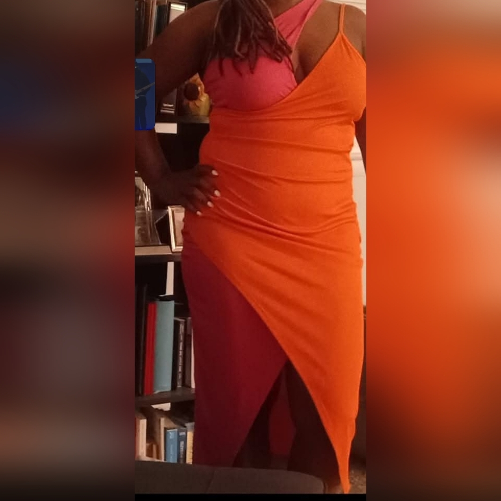 Orange and Pink Sleeveless Dress
